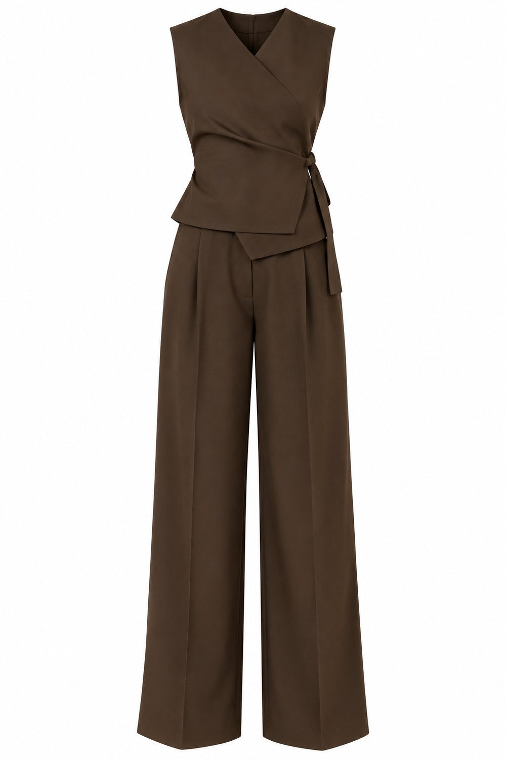 Kahverengi Donna Kruvaze Yaka Yelek Pantolon Takım - 3y8496