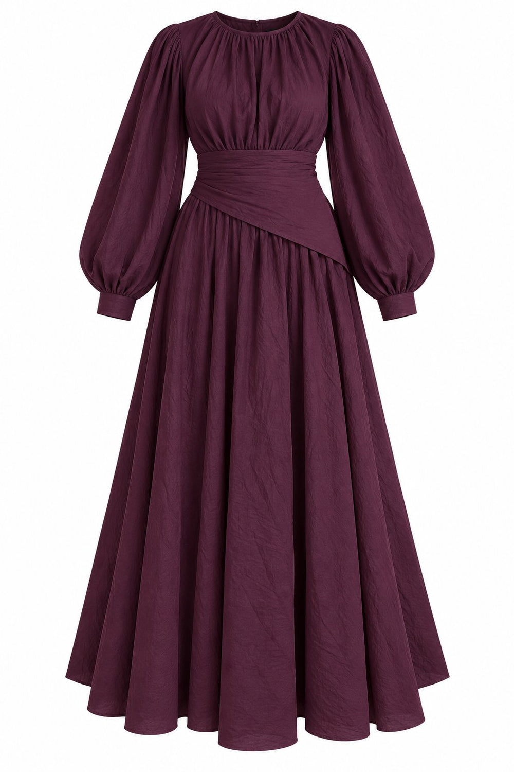 Bordo Seyyar Kuşaklı Uzun Elbise - 2y7051