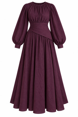 Bordo Seyyar Kuşaklı Uzun Elbise - 2y7051