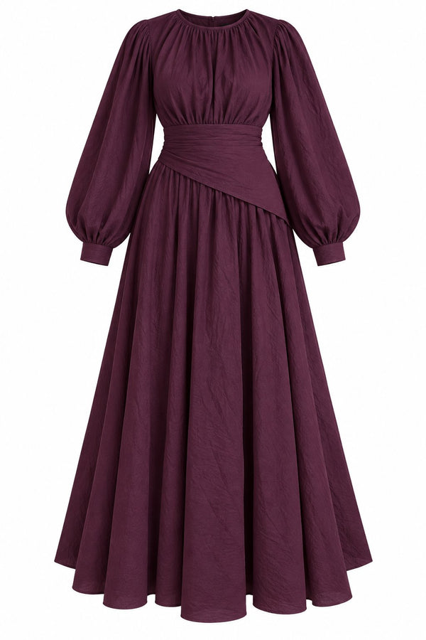 Bordo Seyyar Kuşaklı Uzun Elbise - 2y7051