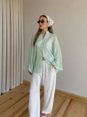 Mint İp Bağcıklı Transparan Kimono - 5098