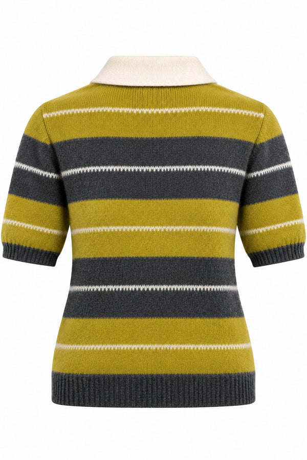 Olive Polo Yaka Kısa Kollu Triko Kazak - 1289