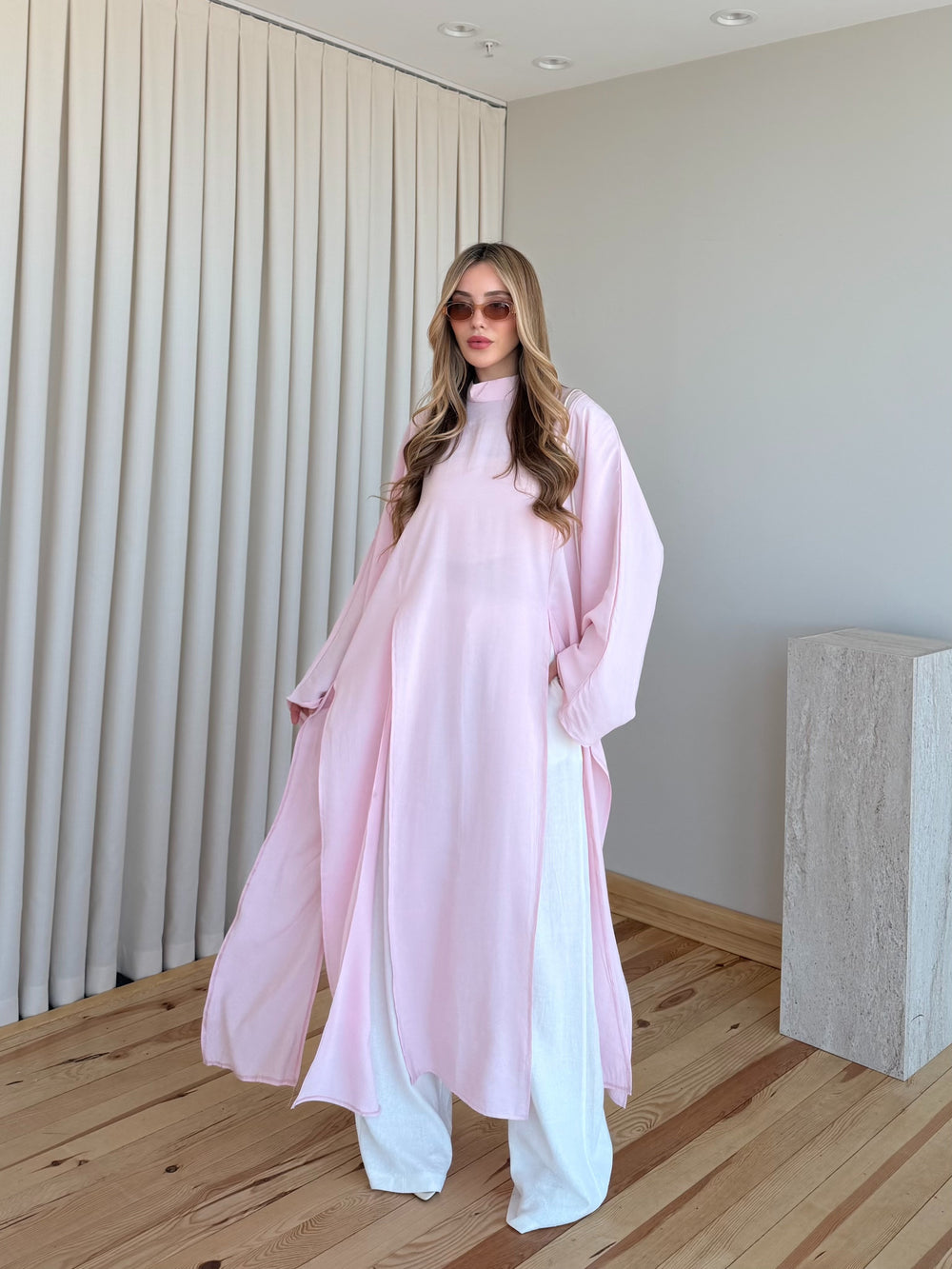 Pembe Yırtmaçlı Uzun Tunik - 8515