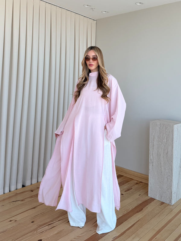 Pembe Yırtmaçlı Uzun Tunik - 8515