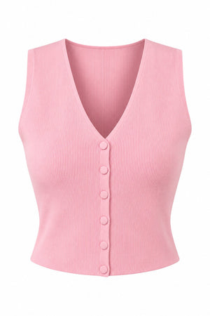 Pembe Lena Çıtçıt Düğmeli Triko Yelek - 2y4518