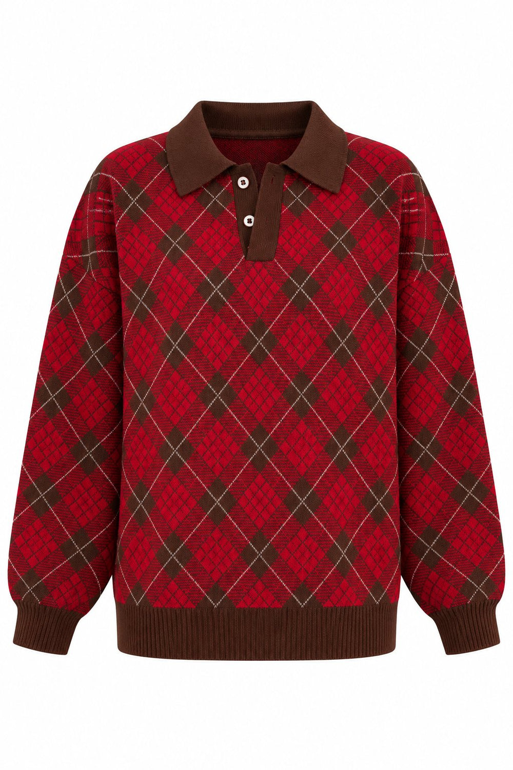 Kahverengi Polo Yaka Triko Kazak - 609123