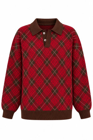 Kahverengi Polo Yaka Triko Kazak - 609123