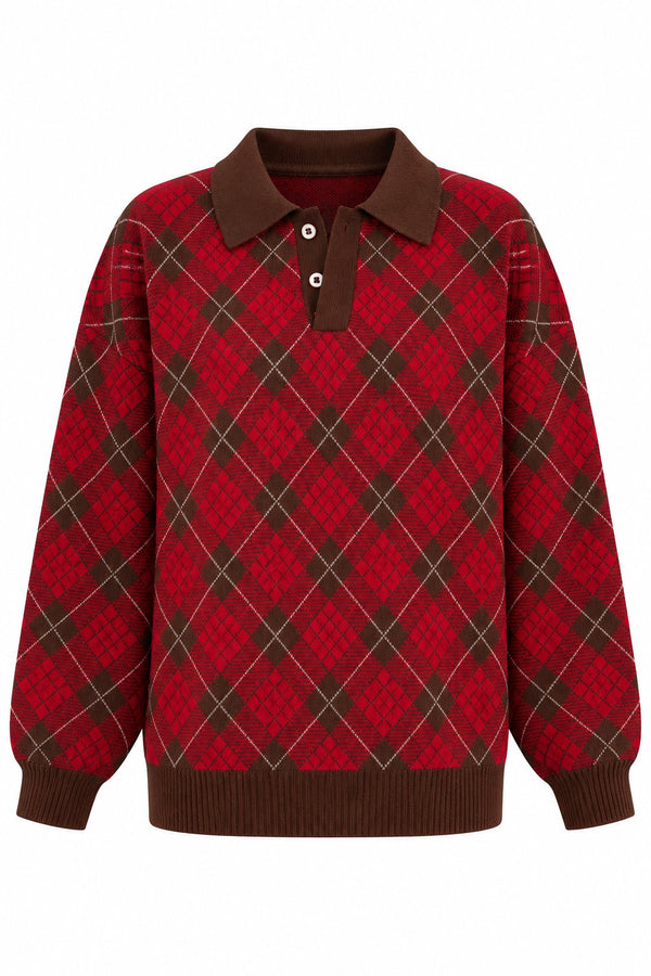 Kahverengi Polo Yaka Triko Kazak - 609123