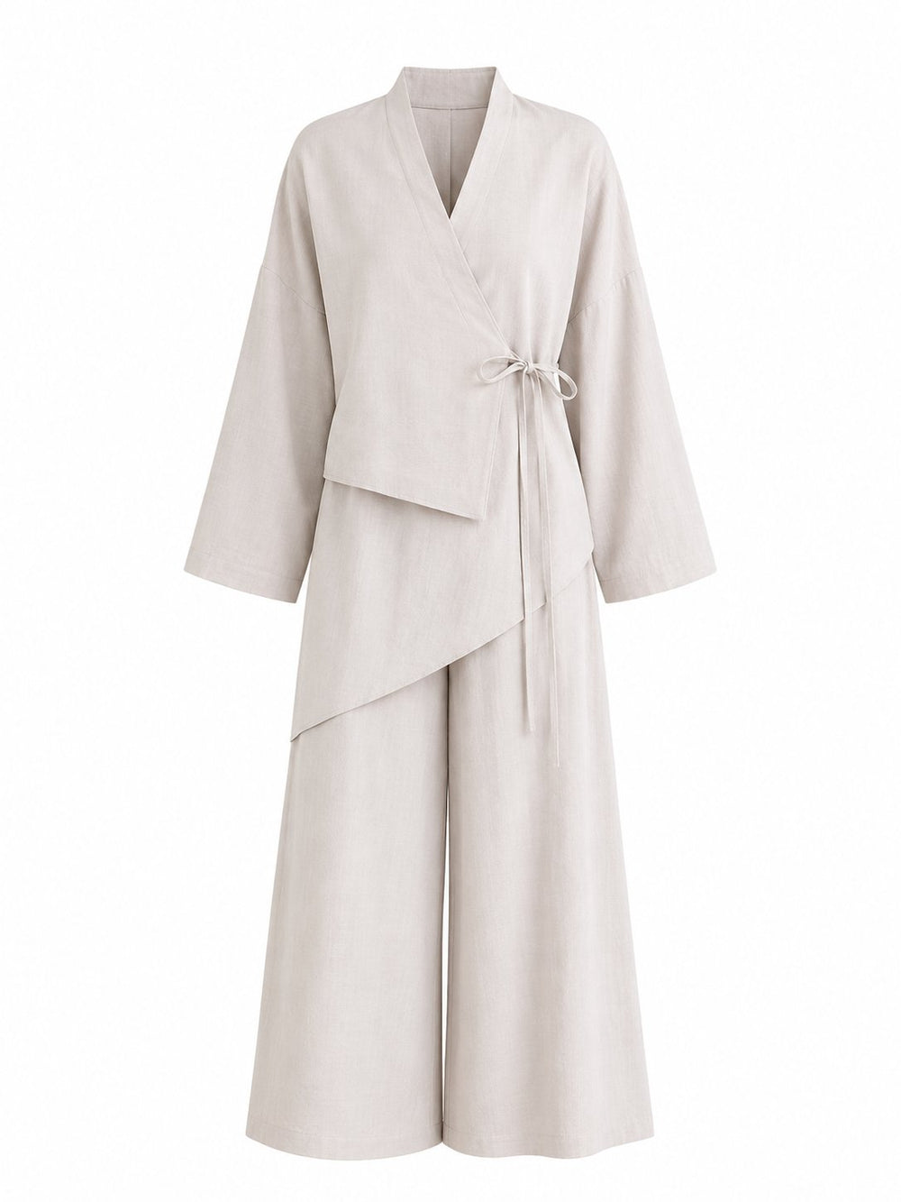 Bej Bel Tasarım Detaylı Kimono Takım - TK8009