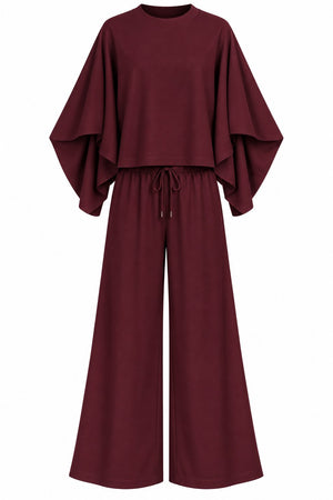 Bordo Pelerin Bluz Modal Takım - 0398