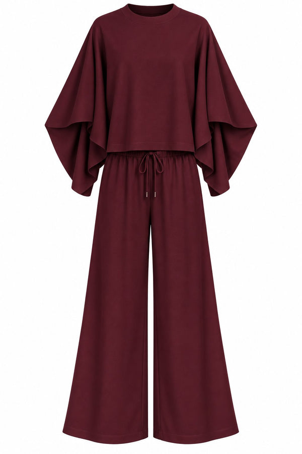 Bordo Pelerin Bluz Modal Takım - 0398