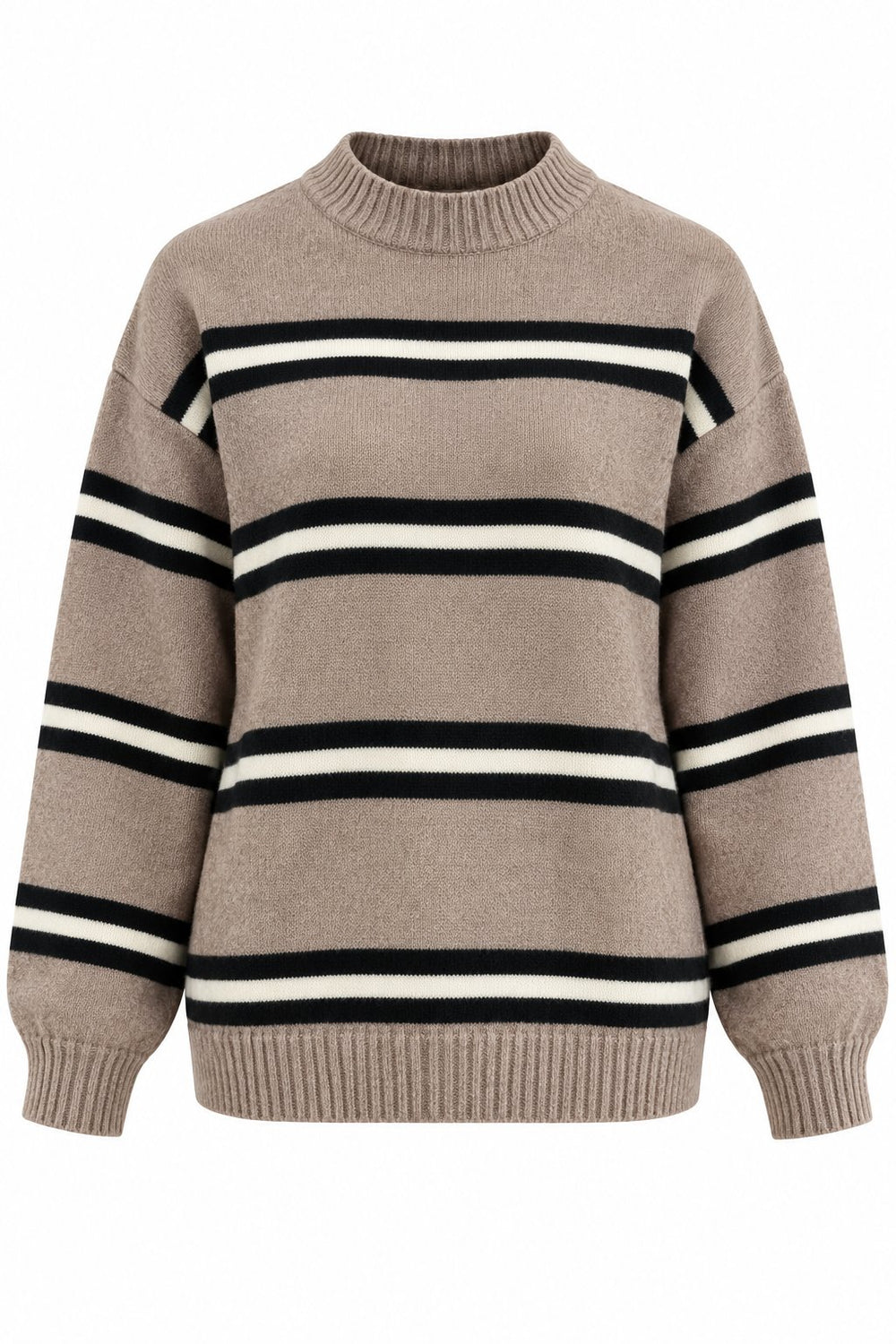 Kahverengi Renkli Çizgili Oversize Örme Kazak - 2y2516