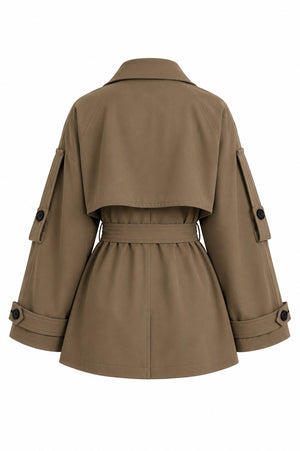 Mocca Oversize Düşük Omuz Kısa Trenç - 9580