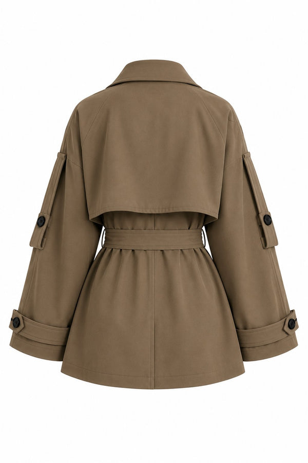 Mocca Oversize Düşük Omuz Kısa Trenç - 9580