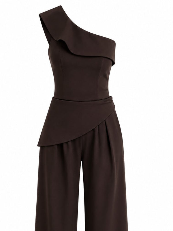 Acı Kahve Tasarım Yaka Bluz Pantolon Takım - TK8003