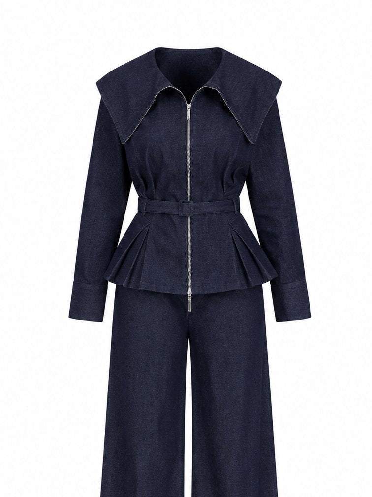Lacivert Kemerli Denim Takım - TK8002