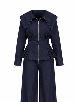 Lacivert Kemerli Denim Takım - TK8002