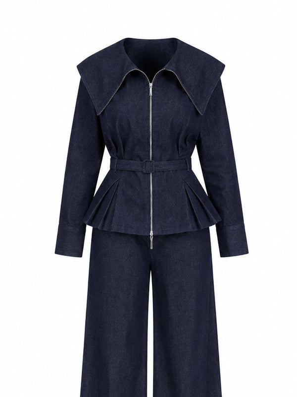 Lacivert Kemerli Denim Takım - TK8002