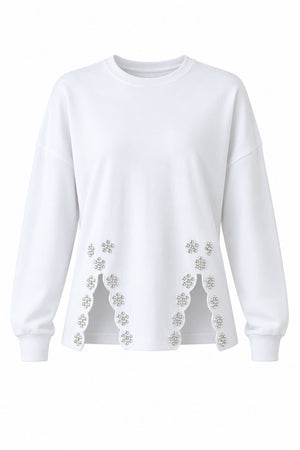 Beyaz Taş İşlemeli Sweatshirt - 261010