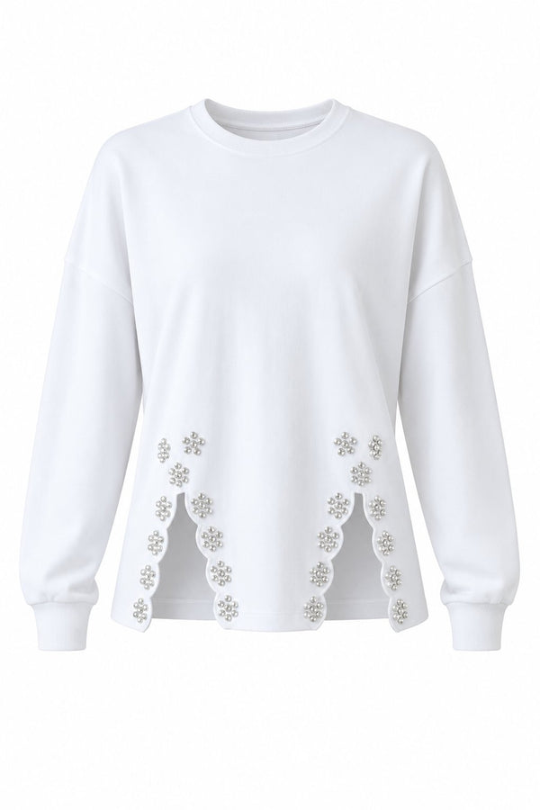Beyaz Taş İşlemeli Sweatshirt - 261010
