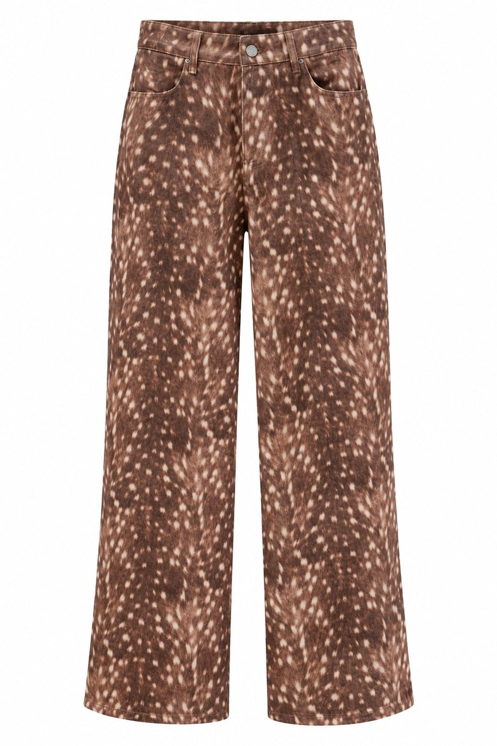 Kahverengi Boru Paça Bambi Desen Gabardin Pantolon - 1243