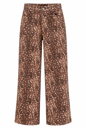 Kahverengi Boru Paça Bambi Desen Gabardin Pantolon - 1243