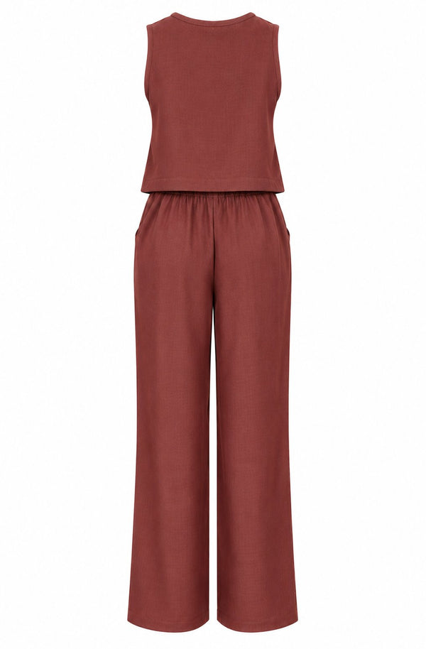 Kiremit Aksesuarlı Bluz Pantolon 2'li Takım - 2y8757