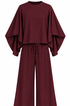 Bordo Pelerin Bluz Modal Takım - 0398