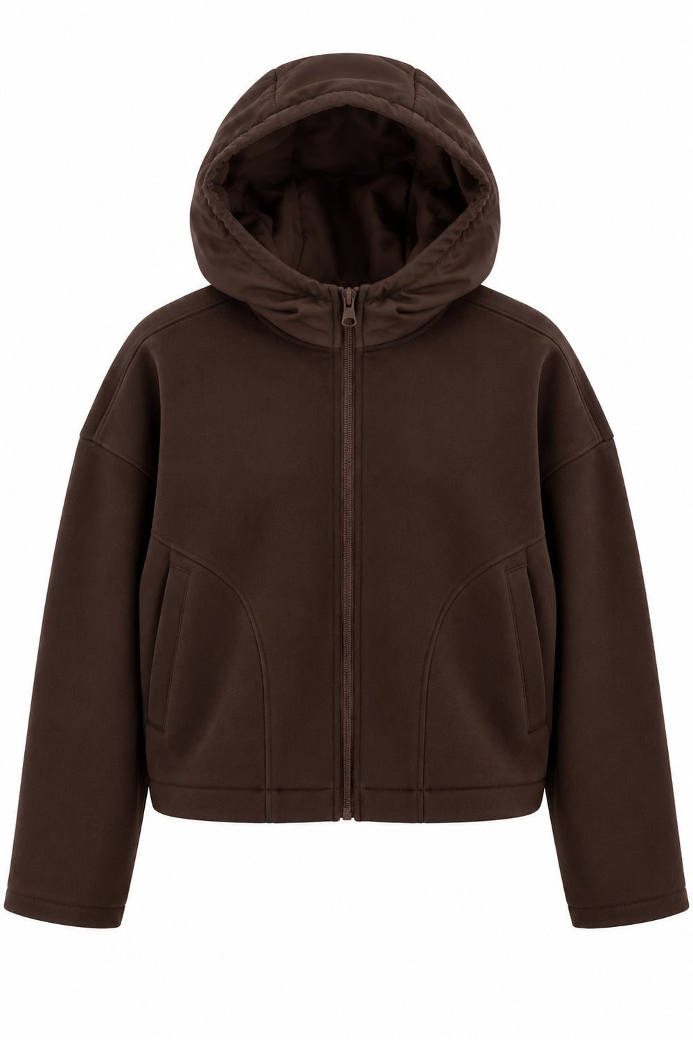 Kahverengi Kapüşonlu Fermuarlı Sweatshirt - 1226