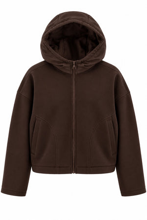 Kahverengi Kapüşonlu Fermuarlı Sweatshirt - 1226