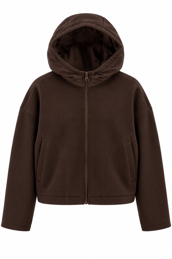 Kahverengi Kapüşonlu Fermuarlı Sweatshirt - 1226