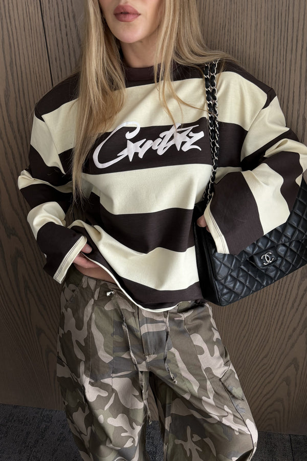 Kahverengi Sarı Baskılı Sweatshirt - 1128