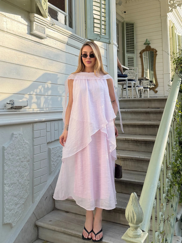 Pembe Magia Şallı Elbise - 3446