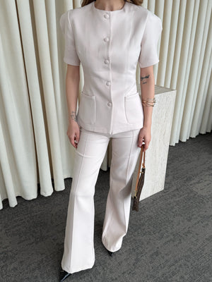 Bej Balon Kol Düğmeli Ceket Pantolon Takım - 6525