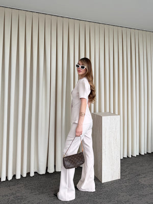 Bej Balon Kol Düğmeli Ceket Pantolon Takım - 6525