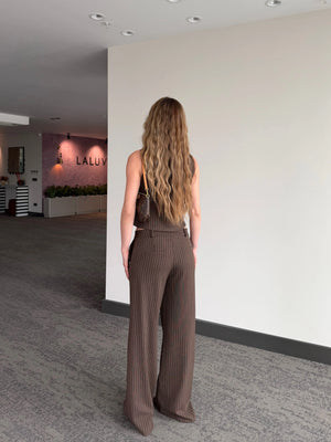 Kahverengi Çizgili Yelek Pantolon Takım - 8430