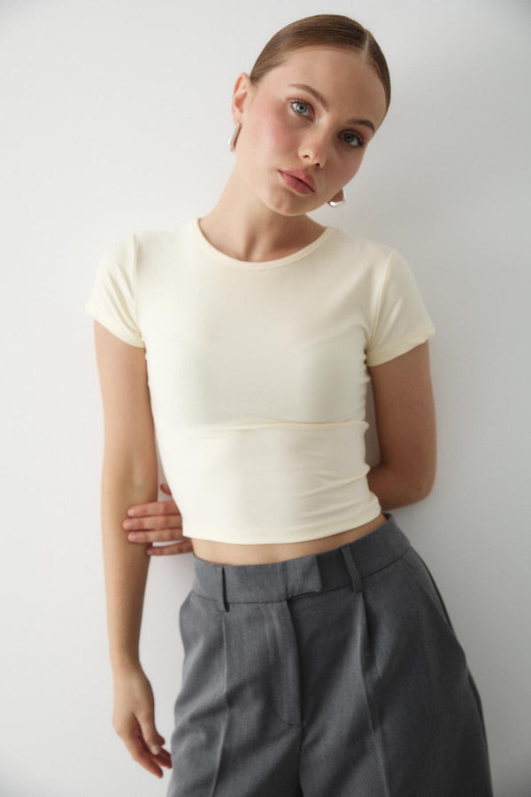Bej Crop Bluz