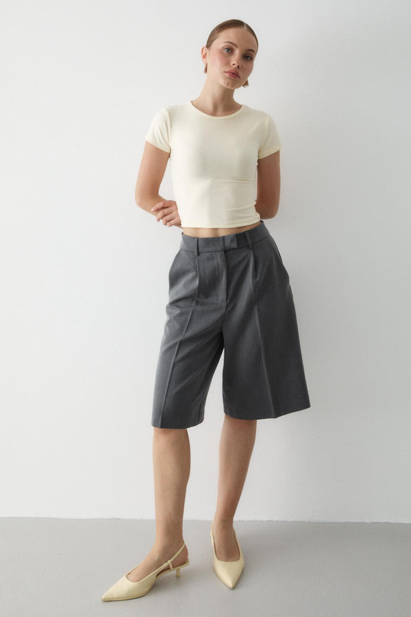 Bej Crop Bluz
