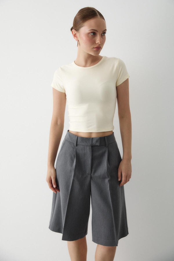 Bej Crop Bluz