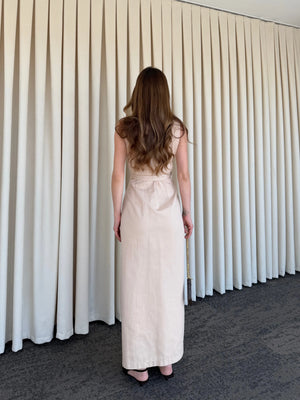 Bej Düğmeli Kemerli Gabardin Elbise - 5002