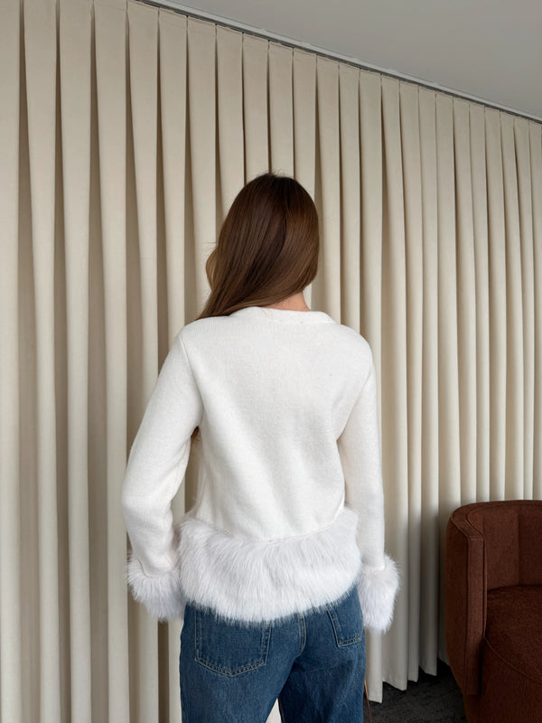 Ekru Kolları Kürklü Hırka - 251104