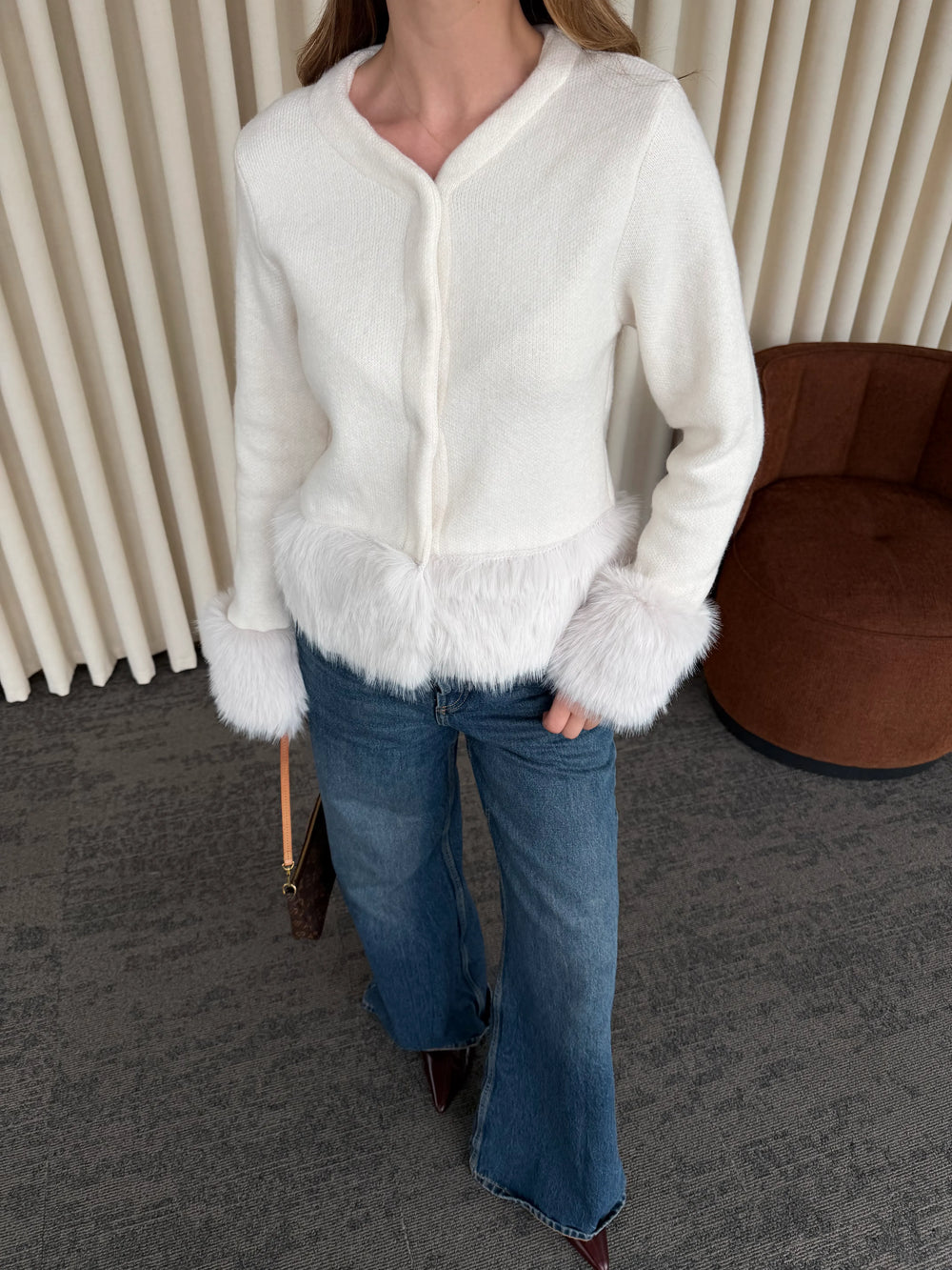 Ekru Kolları Kürklü Hırka - 251104