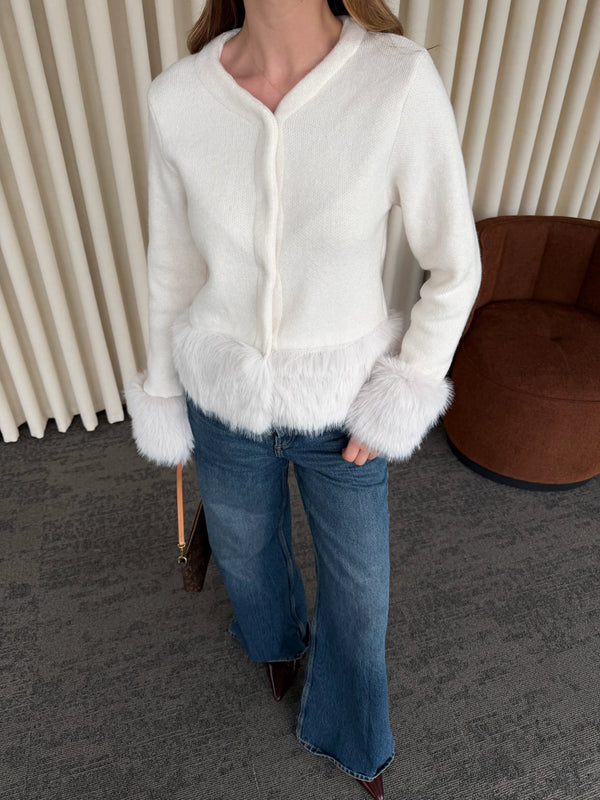 Ekru Kolları Kürklü Hırka - 251104