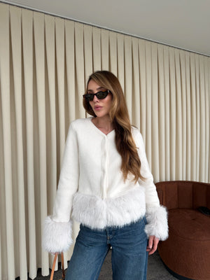 Ekru Kolları Kürklü Hırka - 251104