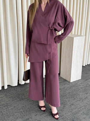 Gül Kurusu Pantolon Ek Parça Detaylı Kimono Takım - 8009