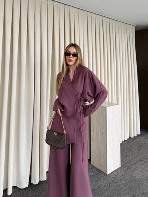Gül Kurusu Pantolon Ek Parça Detaylı Kimono Takım - 8009