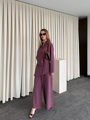 Gül Kurusu Pantolon Ek Parça Detaylı Kimono Takım - 8009