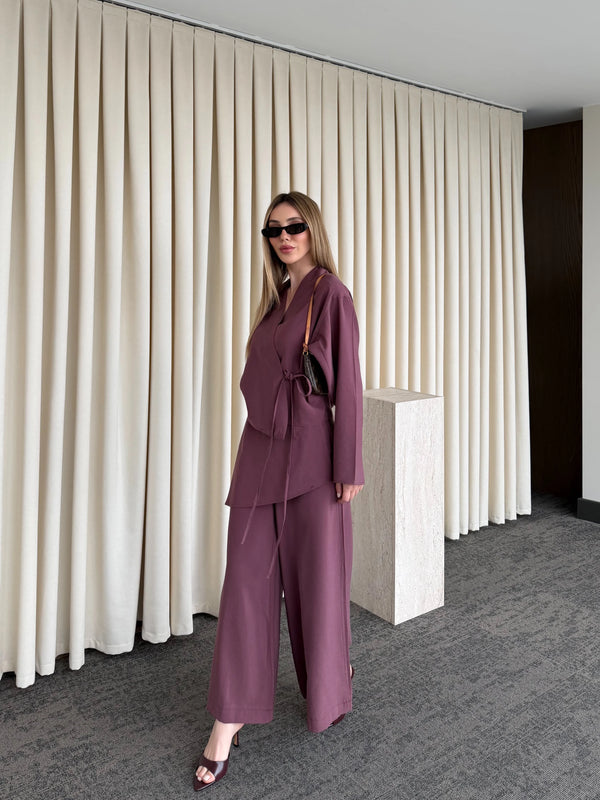 Gül Kurusu Pantolon Ek Parça Detaylı Kimono Takım - 8009