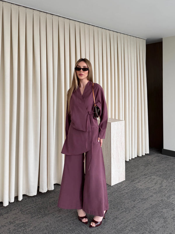 Gül Kurusu Pantolon Ek Parça Detaylı Kimono Takım - 8009