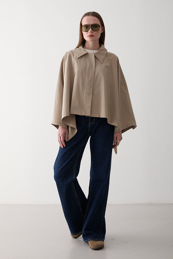 Bej Pelerin Model Trençkot - 7603